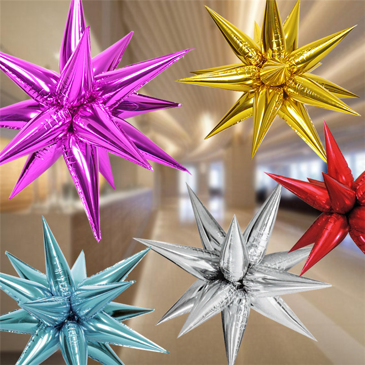 Foil Star Balloons For Gold Party Decorations 12 Point 3D Hanging Balloon