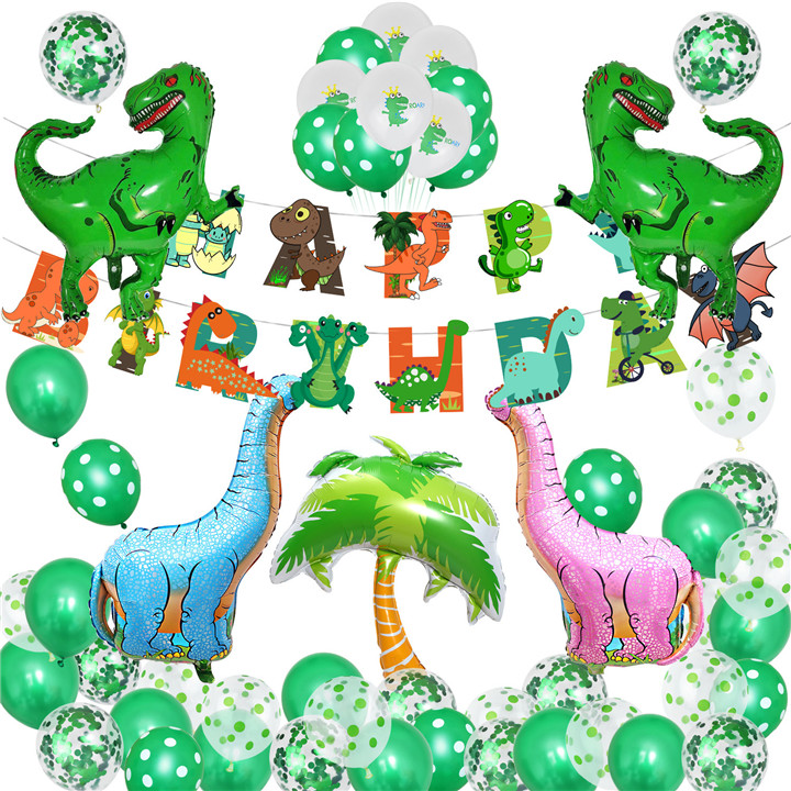 Artículos de fiesta de cumpleaños de dinosaurio Globo de papel de aluminio Confeti Globos decoración