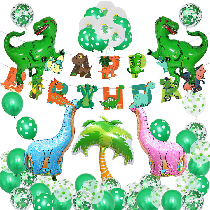 Artículos de fiesta de cumpleaños de dinosaurio Globo de papel de aluminio Confeti Globos Decoración