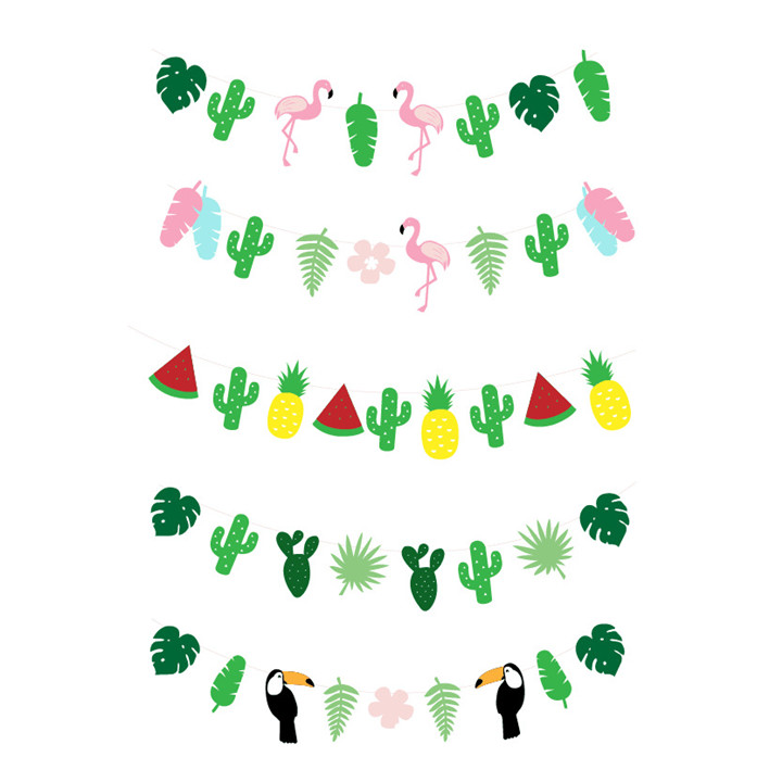 Hawaii Banner Pinapple Flamingo Summer Party Bunting Banner Decoration