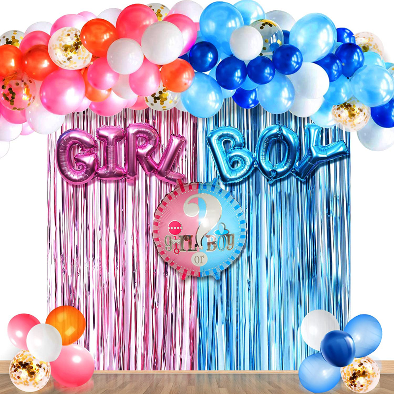 Gender Reveal Party Decorations Balloons Garland Arch Kit Confetti Balloons Fringe Curtains