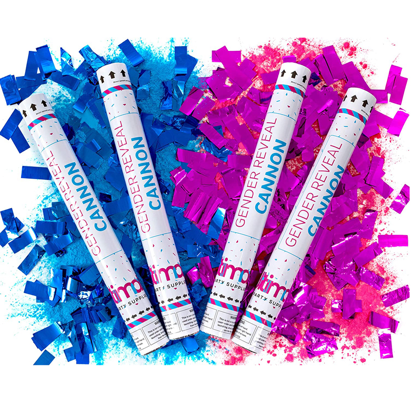 Gender Reveal Confetti and Holi Powder Cannon Pink and Blue 18 Inch Compressed Air Party Popper