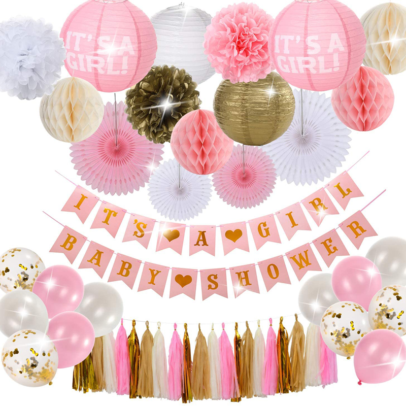 Party Supplies for Girls Baby Shower Decorations For Gir Decoration Kit Pink and Gold