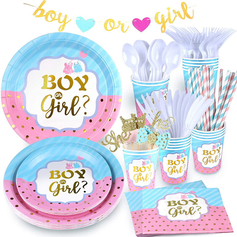 Gender Reveal Party Plates and Napkins and Cups 159 PCS Boy or Girl Gender Reveal Party Supplies