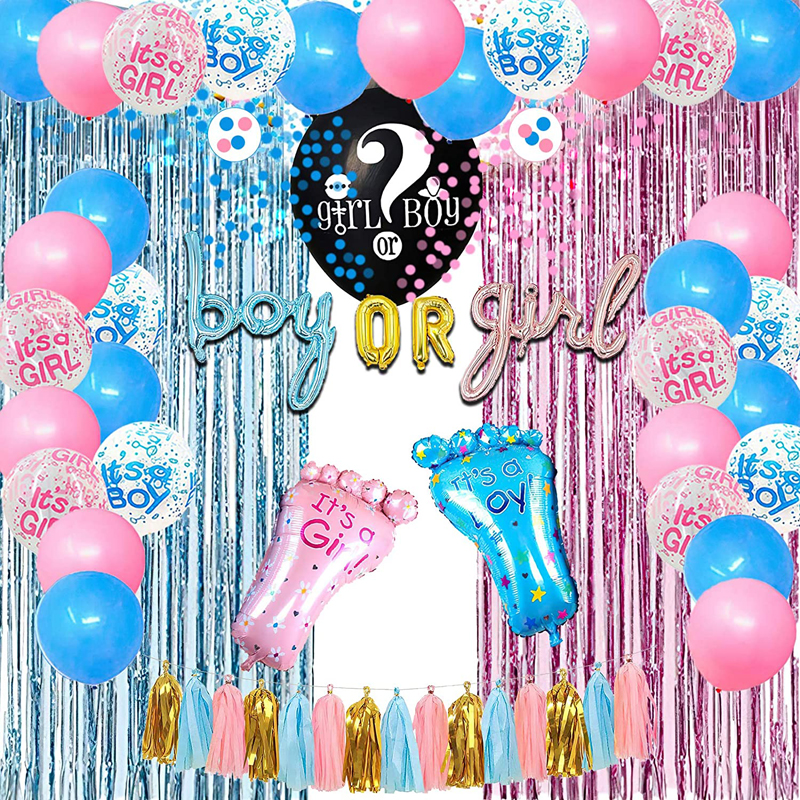 Baby Gender Reveal Party Supplies Set 36 Inch Reveal Balloon Boy or Girl Banner Foil Balloons