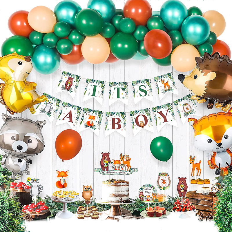 Woodland Theme Baby Shower Decorations Kit for Boy with Animal Foil Balloons Banners Easy Assemble