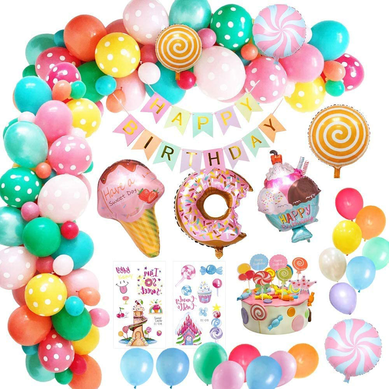 cumpleaños de donut con pancarta de feliz cumpleaños decoración para fiesta de cumpleaños de Candyland