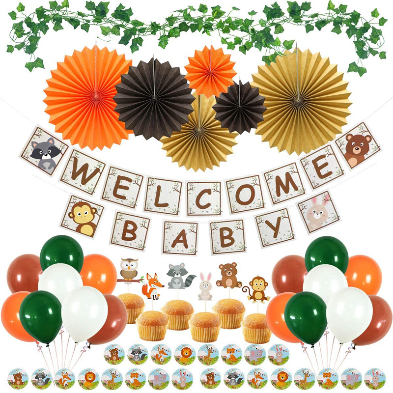 Boy Woodland Party Supplies Kit Woodland Baby Shower Decorations Welcome Baby Boy Decor