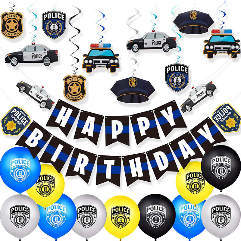 decoración para fiesta de cumpleaños con temática de policía, conjunto de globos de látex para fiestas, pancartas