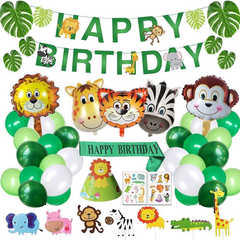 Niños Safari decoración de cumpleaños Banner de cumpleaños Globos de animales