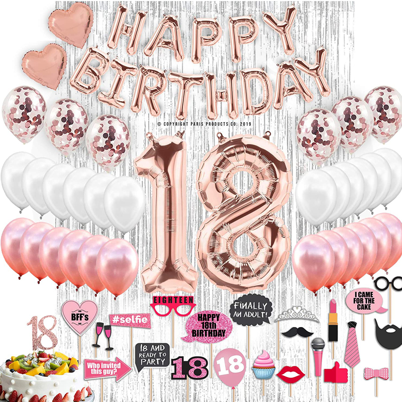 Girls 18th Birthday Party Supplies Cake Topper Rose Gold Banner Confetti Balloons Decorations