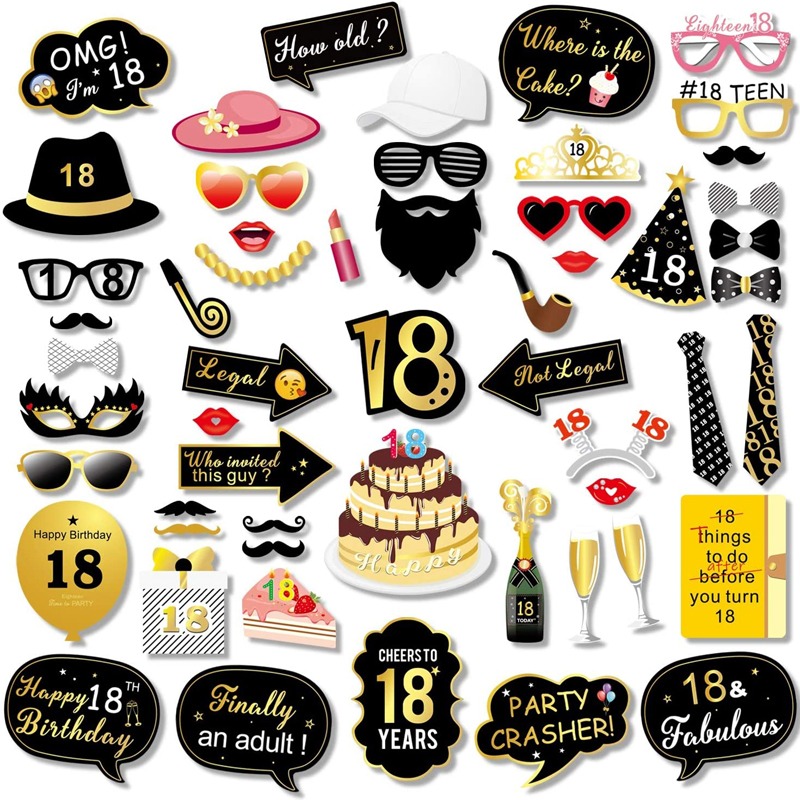 Black and Faux Gold Happy Birthday Decorations DIY Photo Booth Prop Kits Birthday Party Favor Supplies