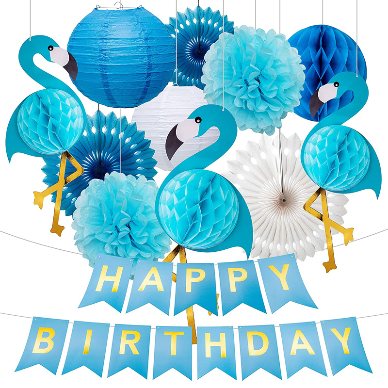 Hawaiian Summer Beach Luau Theme Birthday Party Kits Tropical Blue Flamingo Party Decorations