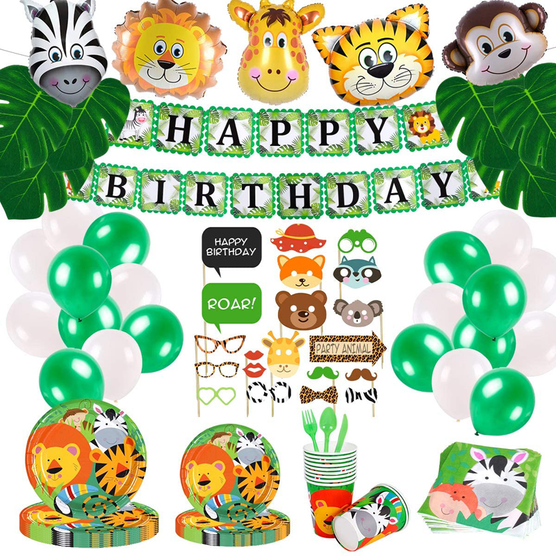 Jungle Theme Kids Party Supplies Tableware Set Safari Tropical Birthday Party Supplies Kit