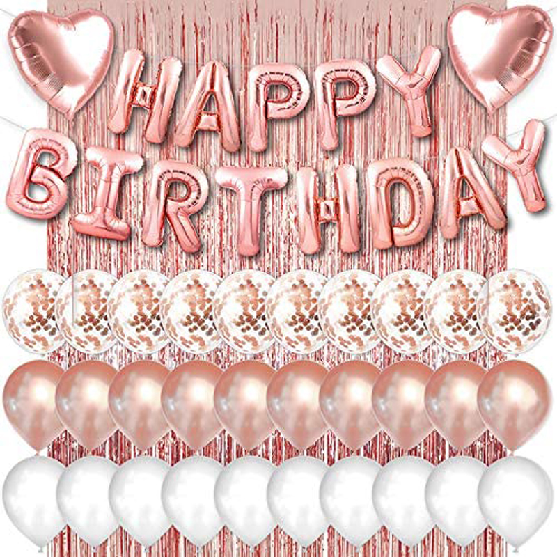 For Her Birthday Party Decorations and Supplies Kit Rose Gold Happy Birthday Balloons Banner Set