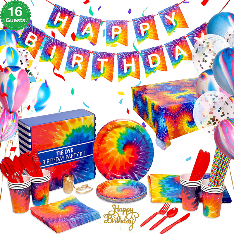 Tie Dye decoración de cumpleaños Artículos para fiestas Platos Tie Dye Papel para vasos Artículos para fiestas infantiles