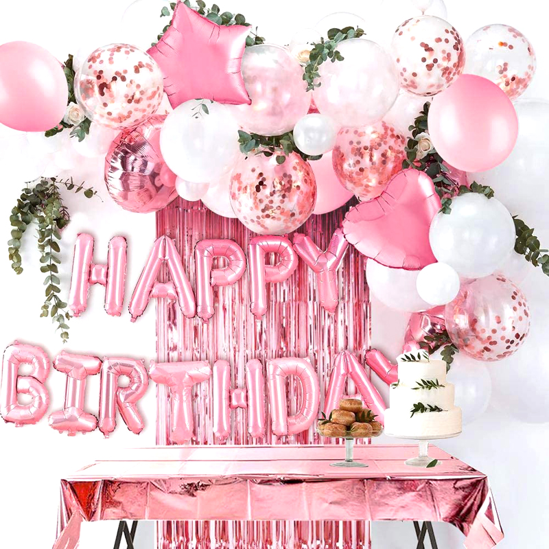 Rose Gold Fringe Curtain Pink Birthday Party Decoration Heart Star Women Girl Birthday Decor