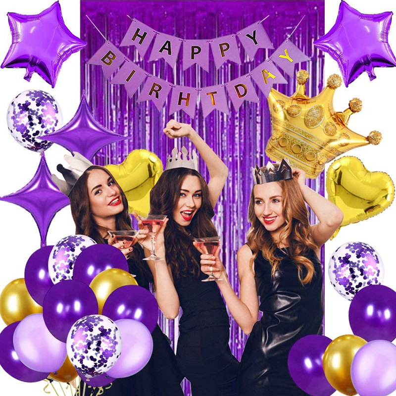 Purple Gold Birthday Decor Set Birthday Party Decoration for Women Girls Metallic Gold Balloons