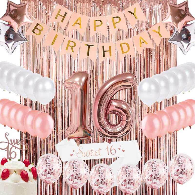 Party Supplies 16th Birthday Decorations Kit 16th Birthday Gifts for Girls 16th Cake Topper Banner