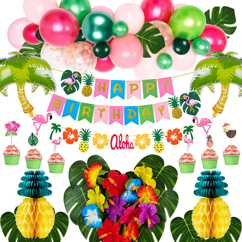 Girls Tropical Moana Summer Decor Balloon Arch Hawaiian Luau Birthday Party Decorations Supplies