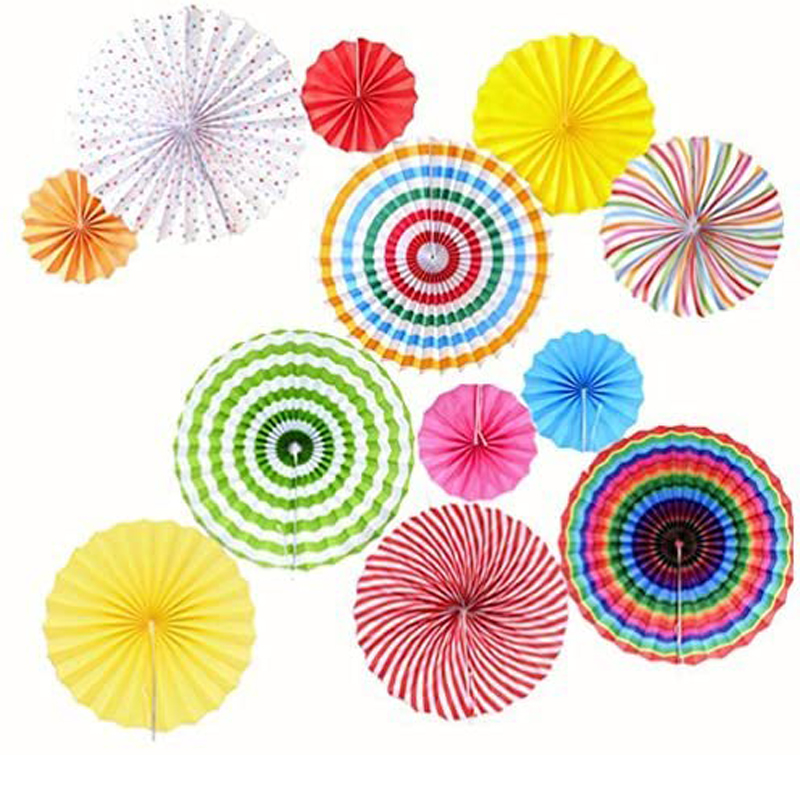 Hanging Tissue Fans Colorful 12pcs Paper Fan Decorations Fiesta Mexican Paper Fans Hawaii Party