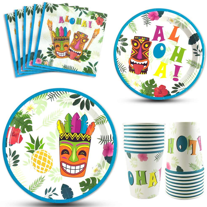 Summer Tropical Hawaiian Themed Tableware Kit For Girls Flamingo Birthday Party Supplies Set, China Hawaiian Tableware Kit, Flamingo Birthday wholesale