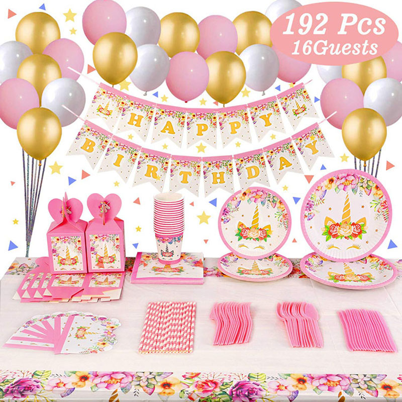 Unicorn Birthday Party Supplies Pack Includes Flatware Spoons Plates Tablecloth Cups Straws Napkins