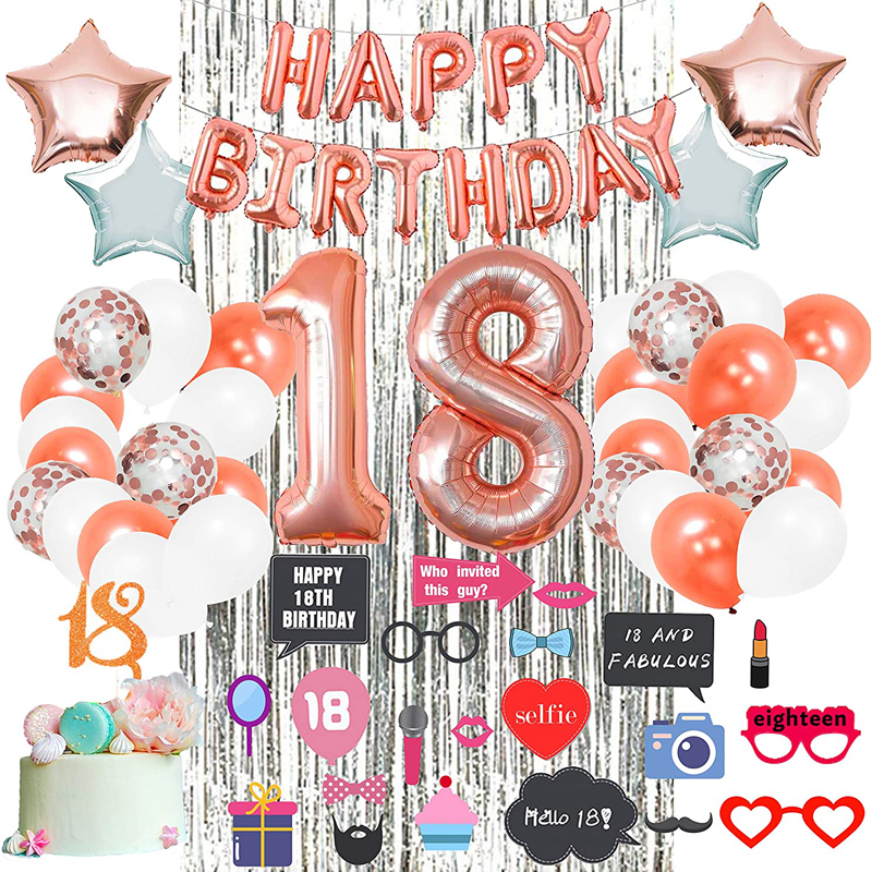 Happy birthday and Number balloons 18th Birthday Decorations Cake Topper decoration for Girls