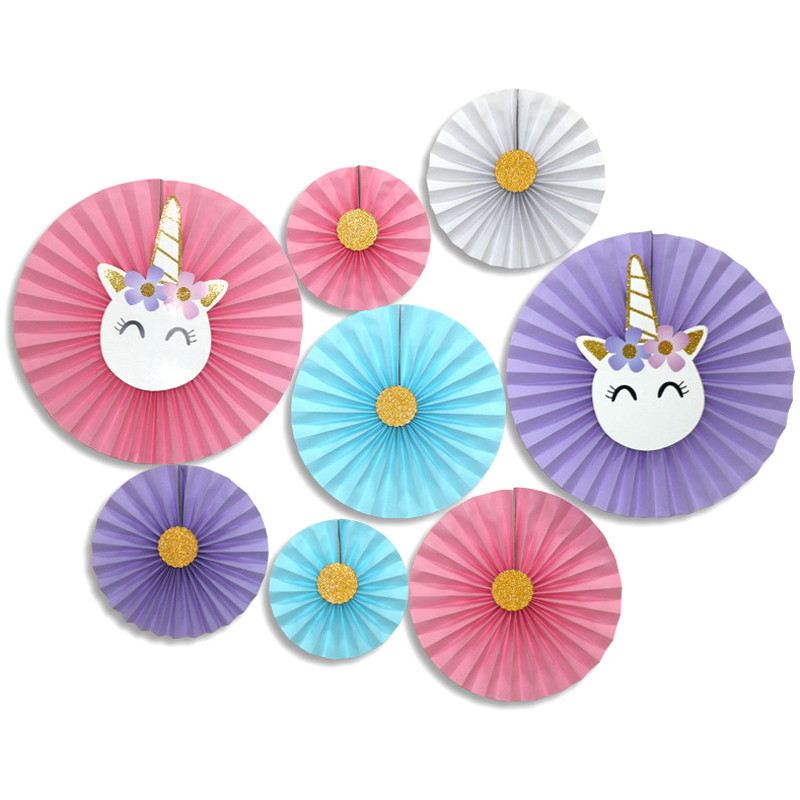 Hanging Paper Fans Rainbow Unicorn Birthday Party Baby Showers for Girls Children Round Events