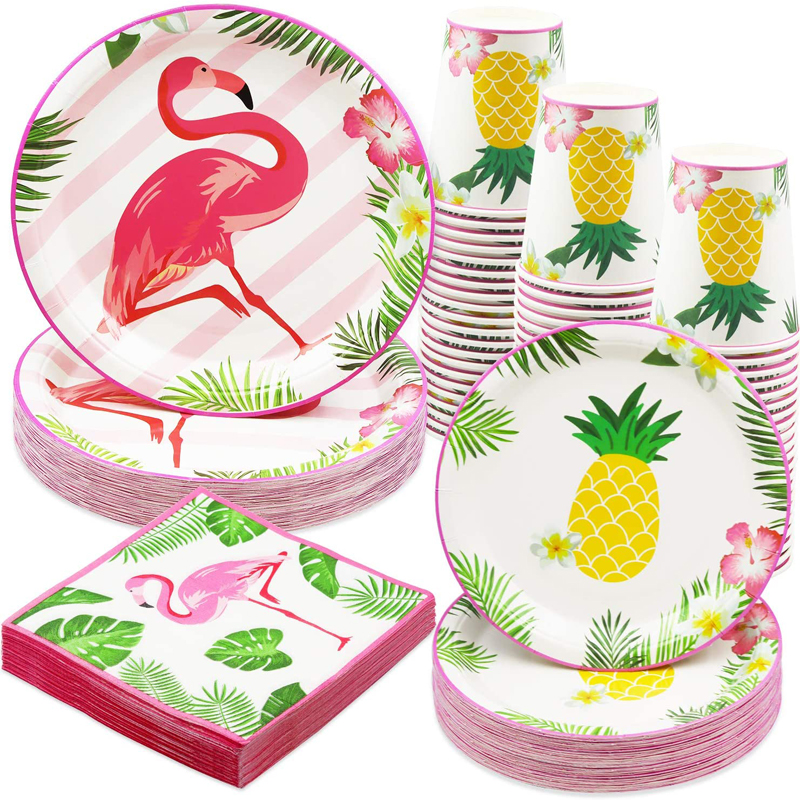 Tropical Luau Birthday Party Tableware Hawaiin Luau Party Plates and Napkin Party Supplies Flamingo Luau Birthday Party Tablewares, Bulk Supply wholesale