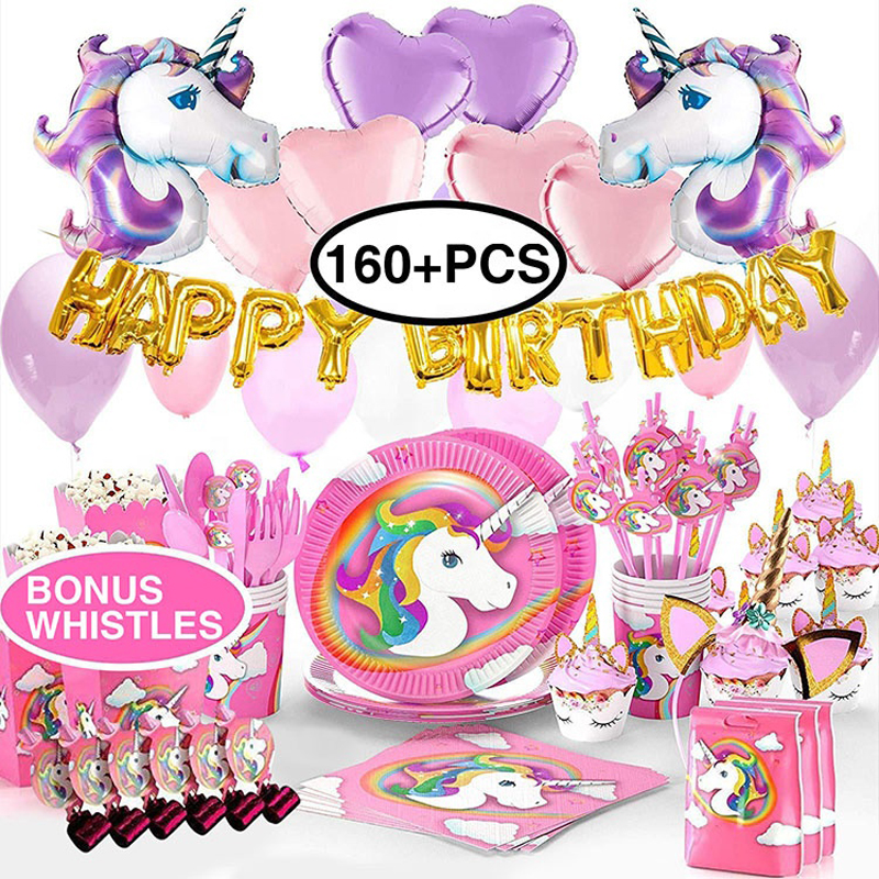 Unicorn Party Favors with Tableware kit Unicorn Birthday Decorations for Girls Unicorn Balloons