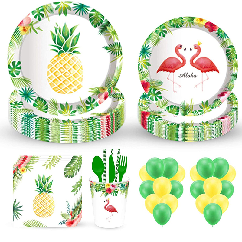 Summer Party Decoration Hawaiian Disposable Tableware Sunflower Party Supplies Plates Cups Napkins Hawaiian Disposable Tablewares, Summer Parties wholesale