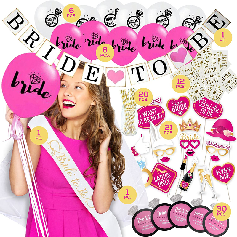 Bachelorette Party Decorations Kit Pink Bridal Shower Set Sash Banner Bride Tribe Tattoos