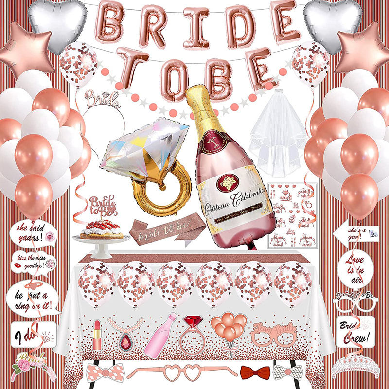 Rose Gold Bridal Shower Party Decor and Supplies Kit Bachelorette Party Decorations Glitter Bride Sash