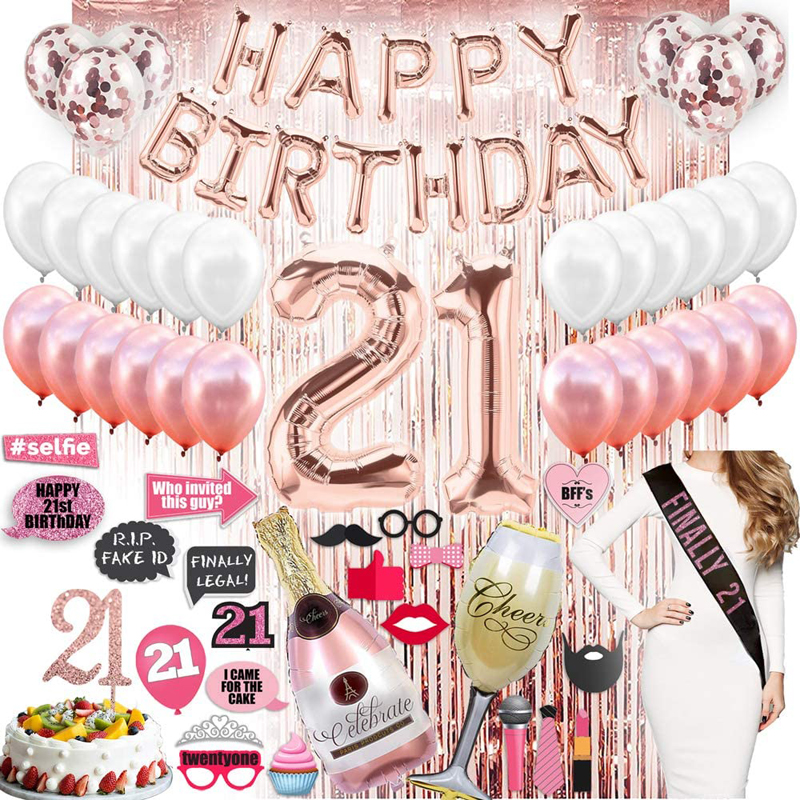 Rose Gold 21st Birthday Decorations Party Supplies Finally 21 Birthday Banner Cake Topper Photo Porps