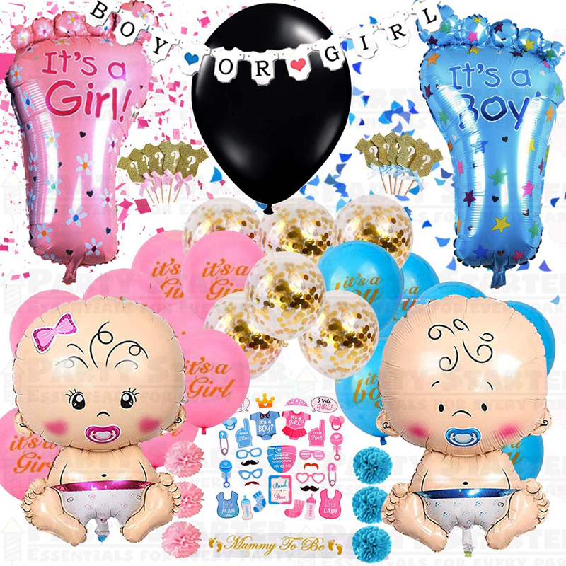 Gender Reveal Party Supplies Baby Shower Dekorationen Junge oder Mädchen Banner Cupcake Toppers