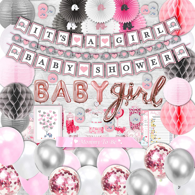 Girl Baby Shower Decorations Kit Garland Guestbook Sash Balloons Cake Toppers Paper Fans Lanterns Girl Baby Shower, Party Supplies Kit wholesale