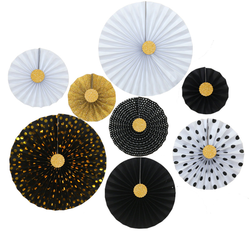 Black Gold Party Decorations Hanging Paper Fans Birthday Parties Decor Hanging Decorations