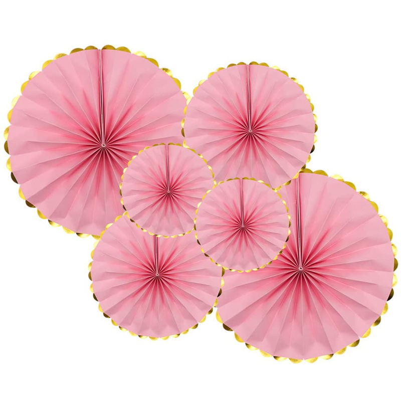 6Pcs Pink Round Party Hanging Paper Fan Set for Birthday Wedding Baby Shower Girls Parties  wholesale