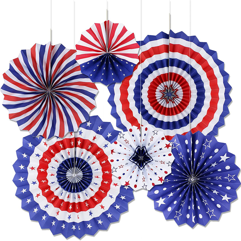 4th of July Decor 4th of July Paper Fans Independence Day Red White Blue Hanging Paper Fans