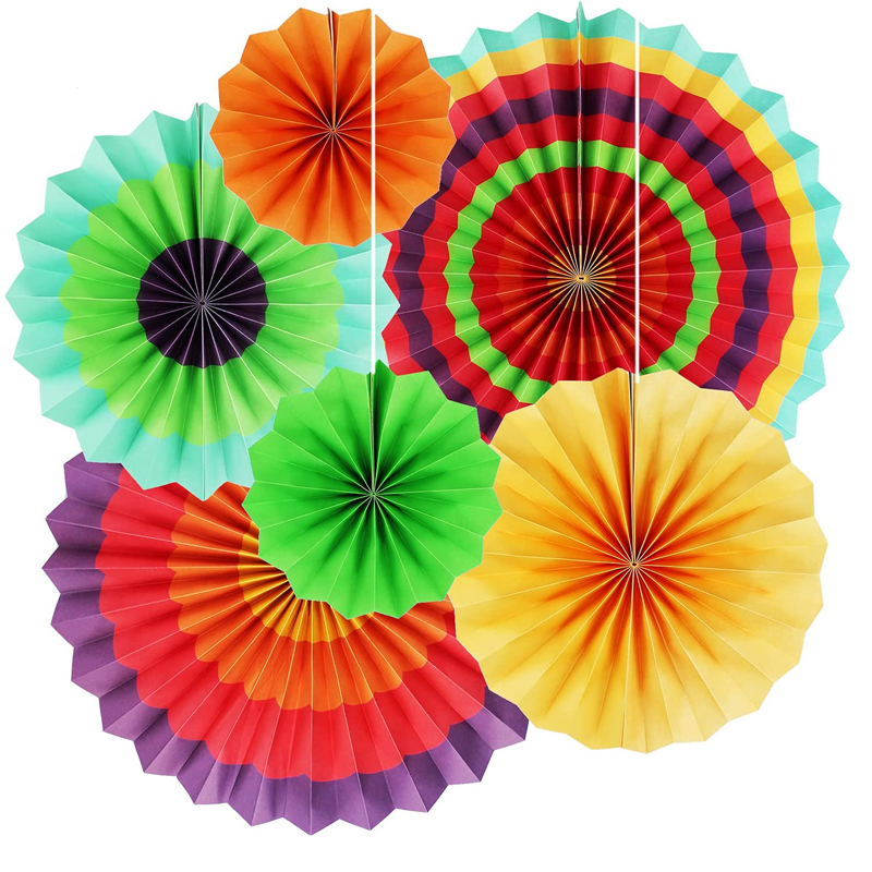 6Pcs Colorful Hanging Paper Fans Decoration Fiesta Paper Fans Party Supplies for Cinco De Mayo