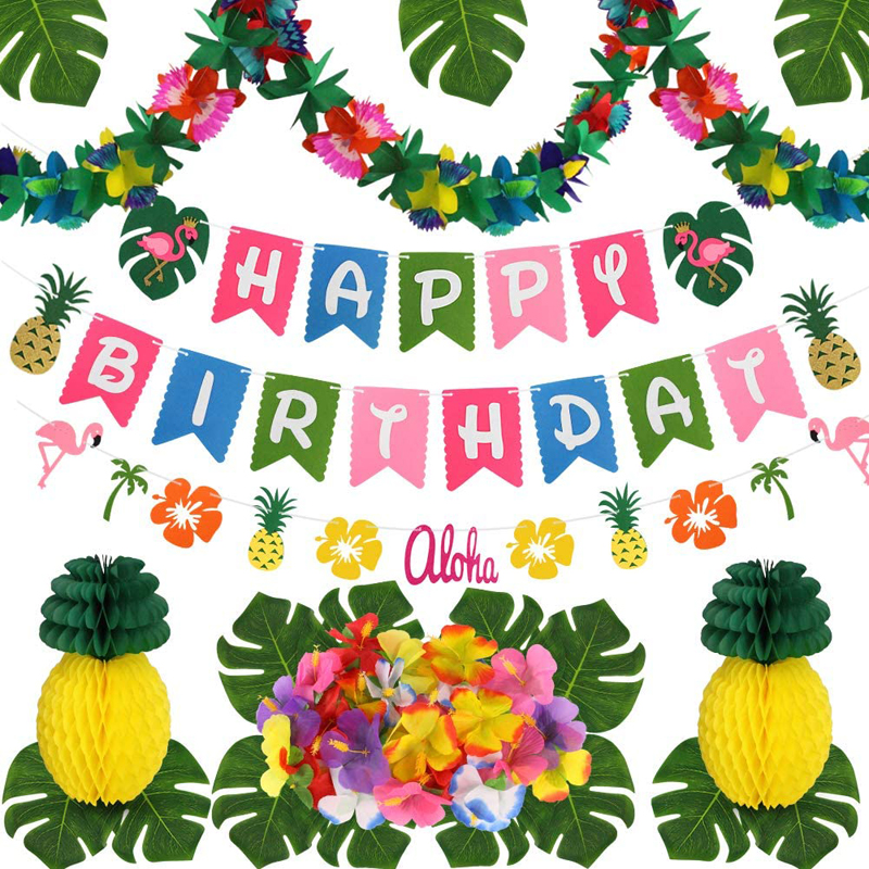 Summer Birthday Party Decor Hawaiian Luau Birthday Party Decorations Tropical Palm Leaves