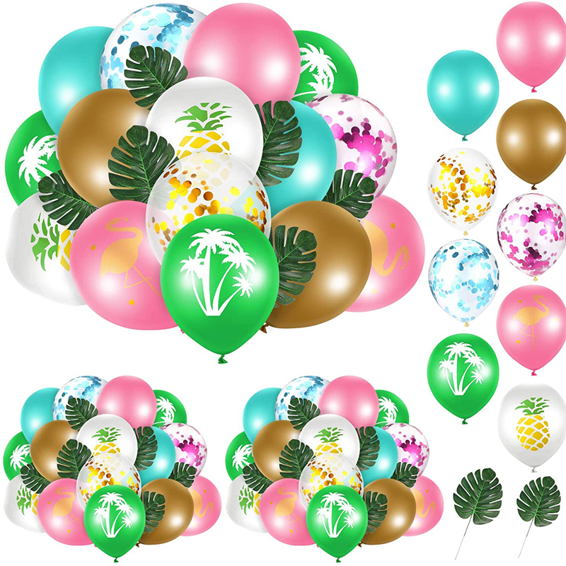Luau Flamingo Tropical Theme Balloons Summer Tropical Arch Garland Kit Hawaii Confetti Balloons