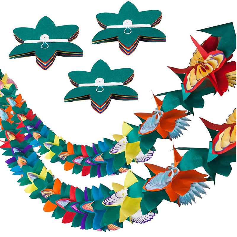 Multicolored Tissue Flower Leaves Banner for Luau Party Tropical Tissue Flower Luau Garlands