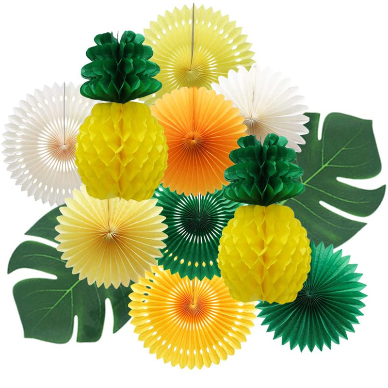Hawaiian Party Supplies Tropical Summer Pineapple Decorations Hanging Paper Fans Honeycombs