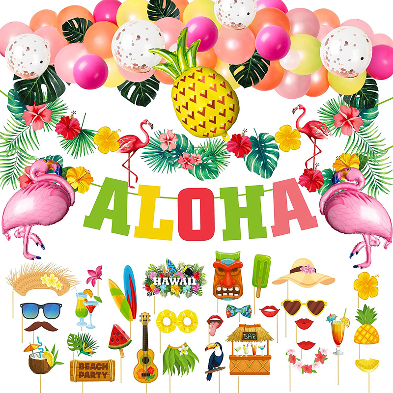Hawaiian Aloha Party Decorations Luau Tropical Party Supplies Aloha Banner Latex Ballon Set