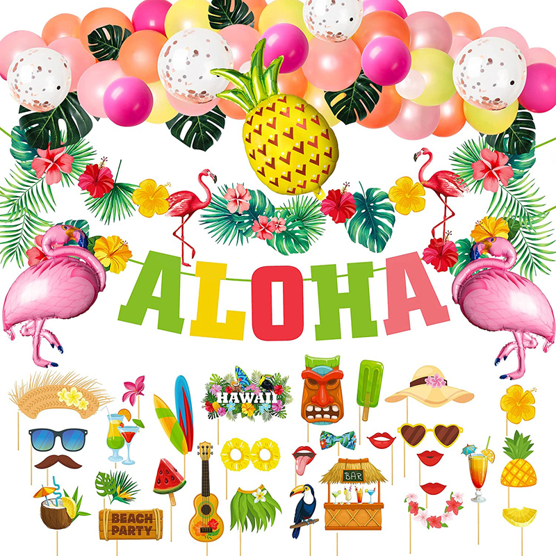 Hawaiian Aloha Party Decorations Luau Tropical Party Supplies Aloha Banner Latex Ballon Set Hawaiian Aloha Party, Tropical Party Supplies wholesale