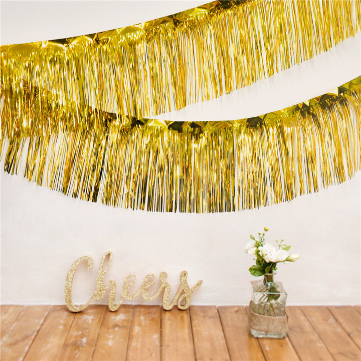 Sparkly Gold Tassel Garland Foil Curtain Party Background Decoration