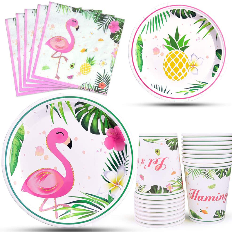 Tropical Hawaiian Dinner Dessert Plates Napkins Cups Party Supplies Luau Tableware Set