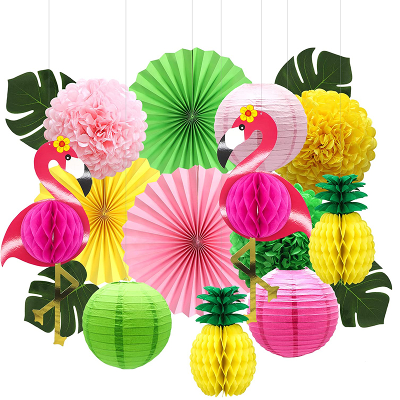 Hawaiian Themed Party Supplies Tropical Decorations for Women Flamingo Pineapple Honeycomb Balls